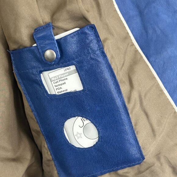 Anthropologie JUNE Handcrafted Medium Blue Cropped 3/4 Sleeve Leather Jacket L - Picture 7 of 12